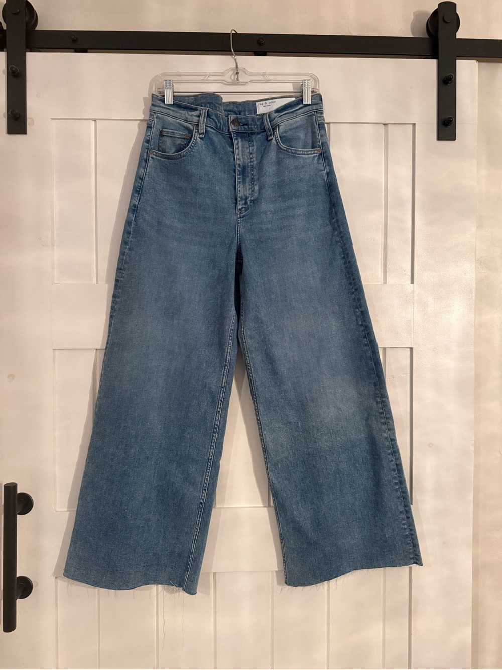 rag & bone Medium Blue Wide-Leg Jeans with Raw Hem